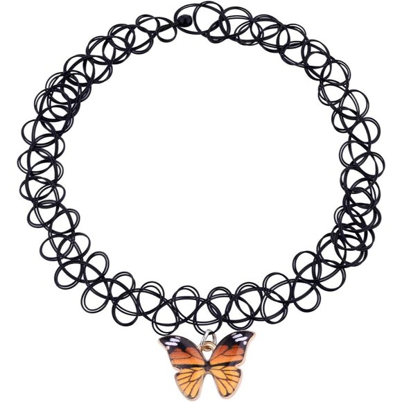 Tattoo Choker Necklace Plastic 18 Inch Stretchy 90s Y2K Rainbow Butterfly - Picture 7 of 9